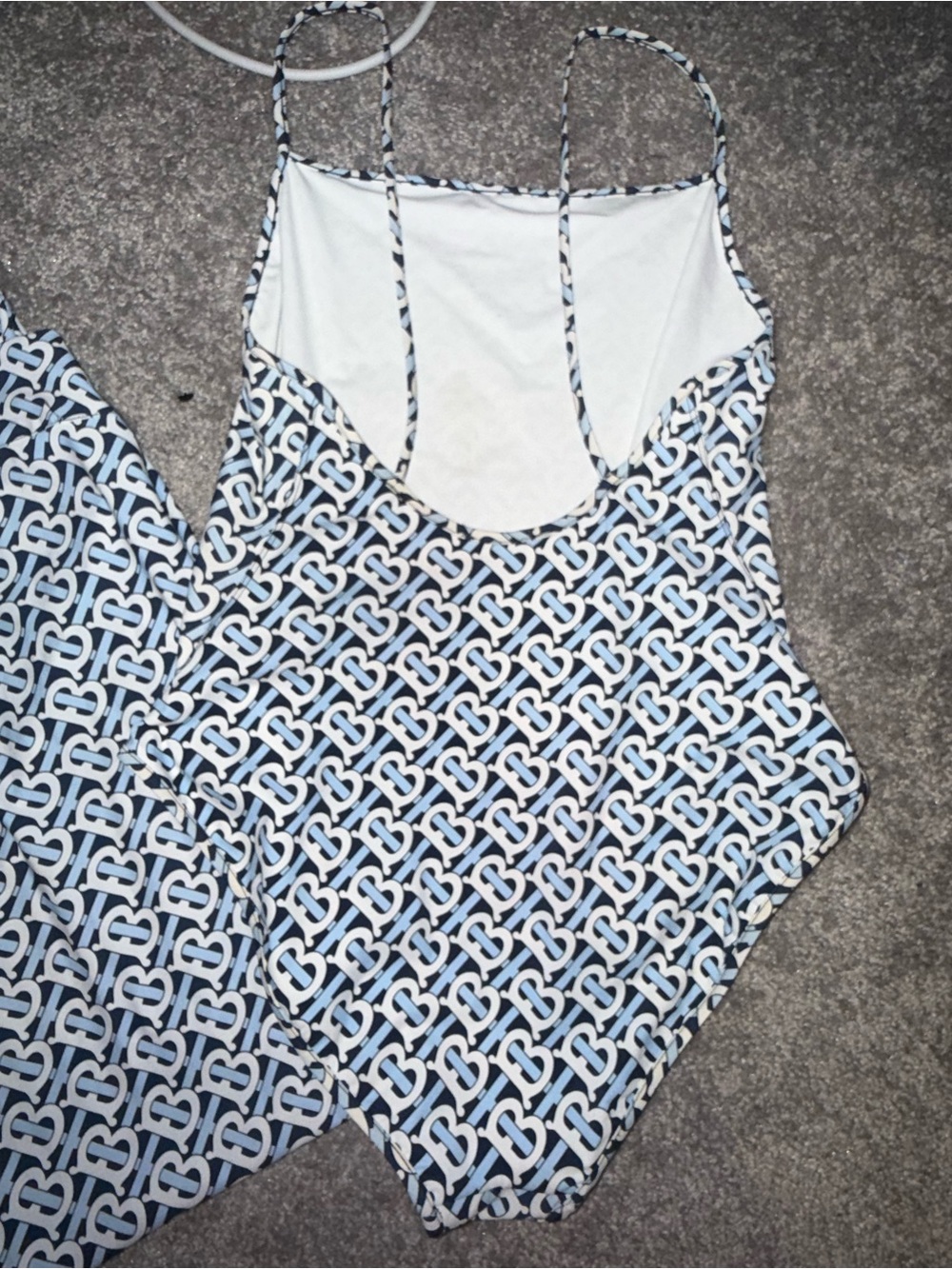 Burberry Blue White Monogram One-Piece Swimsuit